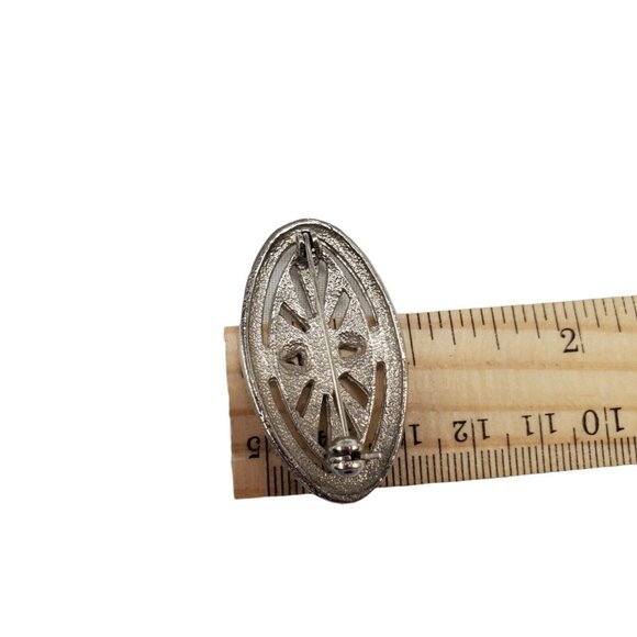 Vtg Victorian Revival Brooch Silver Tone Black Oblong 1-3/4" Faux Marquesite - Picture 3 of 4